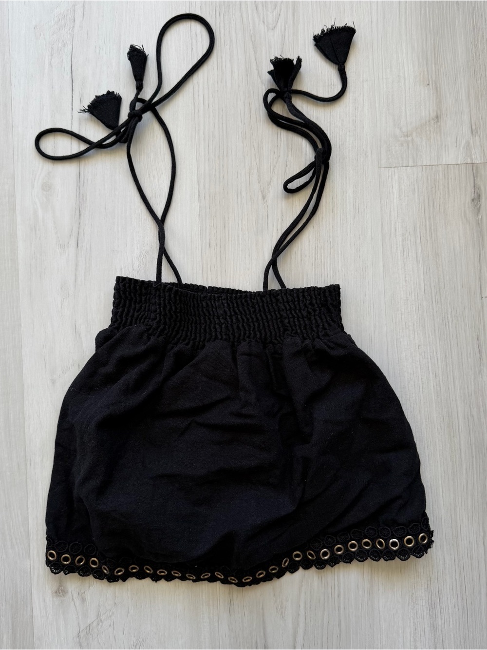 Misa Los Angeles Black Eyelet Hem Tank Top With Ties